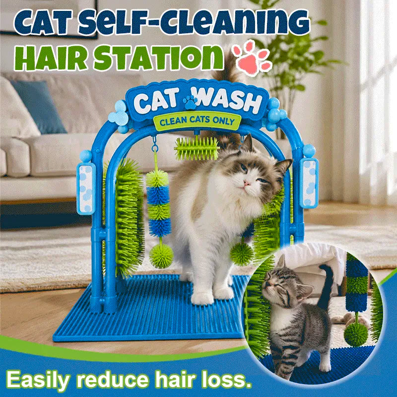 Cat Shampoo Massage Brush Arch – Self Grooming Bathing Scratcher Station with Soft Bristles, Cat Bath Spa Toy