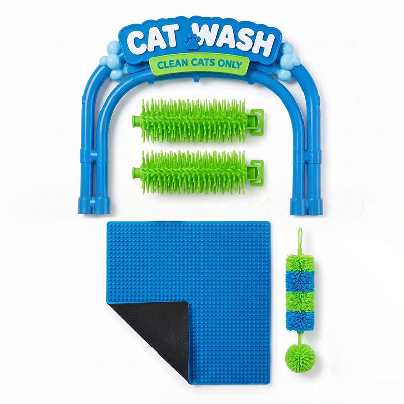 Cat Shampoo Massage Brush Arch – Self Grooming Bathing Scratcher Station with Soft Bristles, Cat Bath Spa Toy