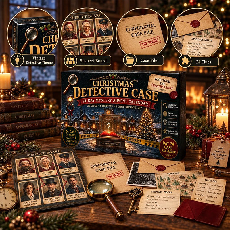 24-Day Mystery Adventure Advent Calendar – Christmas Puzzle Escape Room Game with 6 Themes, Daily Surprise Discovery