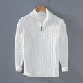 Men's Thickened Coarse Knit Mock Neck Zipper Loose Pullover Sweater
