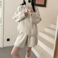 Half open collar zipper pullover sweater shorts two-piece set