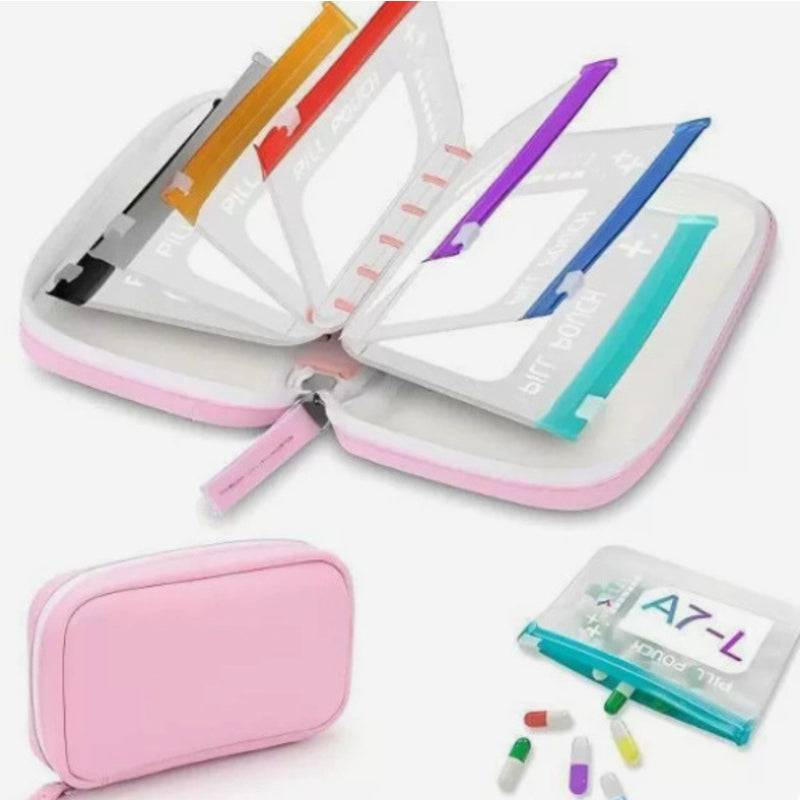 BPA-Free Color-Coded Pill Organizer – Waterproof Zipper Case, 7/14 Compartments