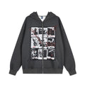 Print Zip Up Hooded Oversized Drop Shoulder Casual Unisex Sweatshirt Jacket