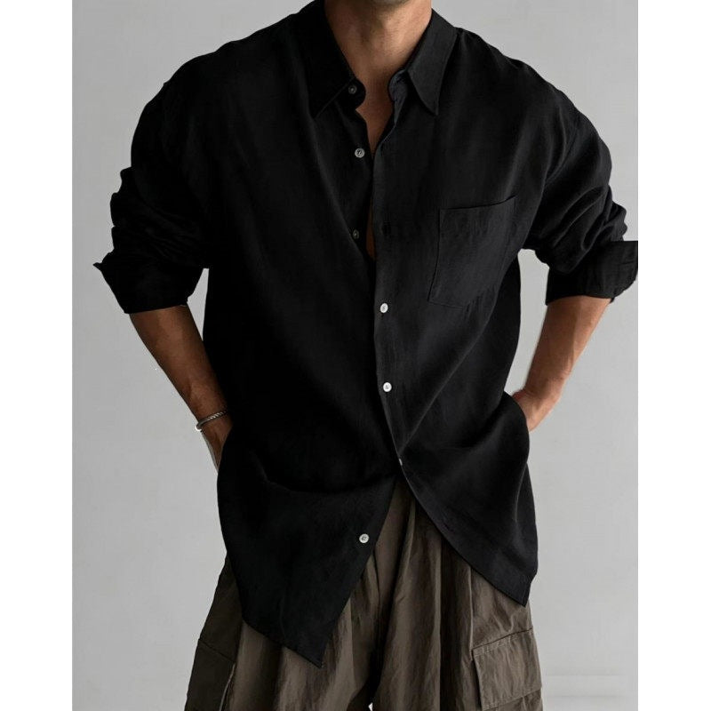Italian Style Long Sleeve Linen Cotton Blend Business Casual Shirt