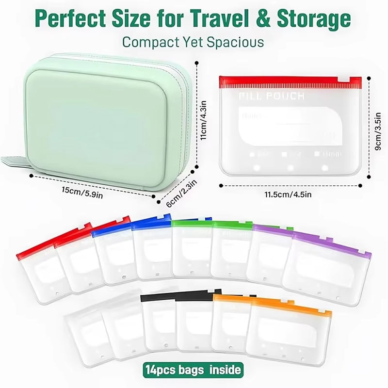 BPA-Free Color-Coded Pill Organizer – Waterproof Zipper Case, 7/14 Compartments