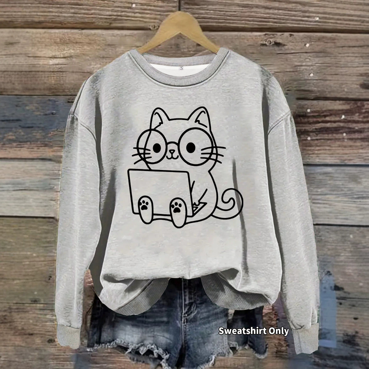Loose velvet cartoon cat print hoodie