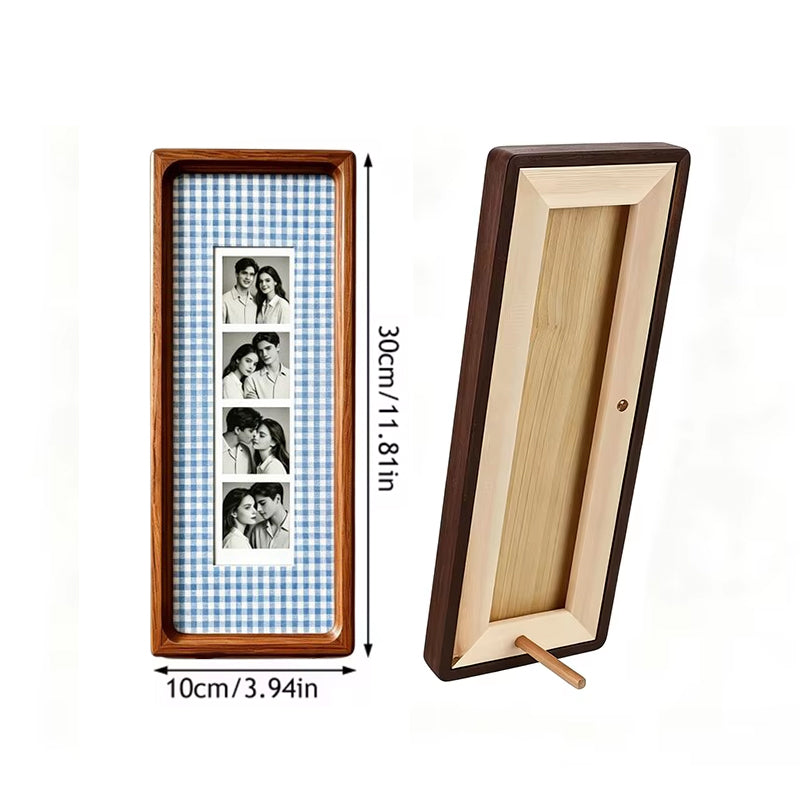 Wooden Couple Photo Frame with Key Hooks – Wall Hanging Picture Frame, Vintage Stripes Key Rack, Anniversary Gift