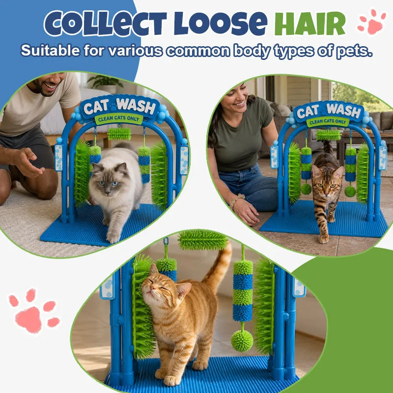 Cat Shampoo Massage Brush Arch – Self Grooming Bathing Scratcher Station with Soft Bristles, Cat Bath Spa Toy