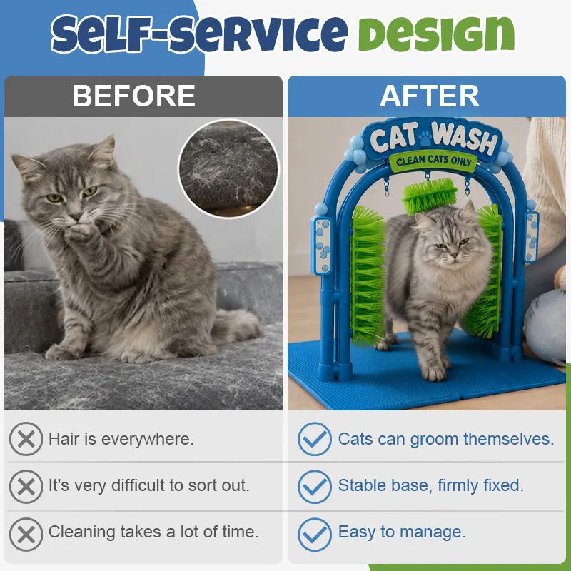 Cat Shampoo Massage Brush Arch – Self Grooming Bathing Scratcher Station with Soft Bristles, Cat Bath Spa Toy