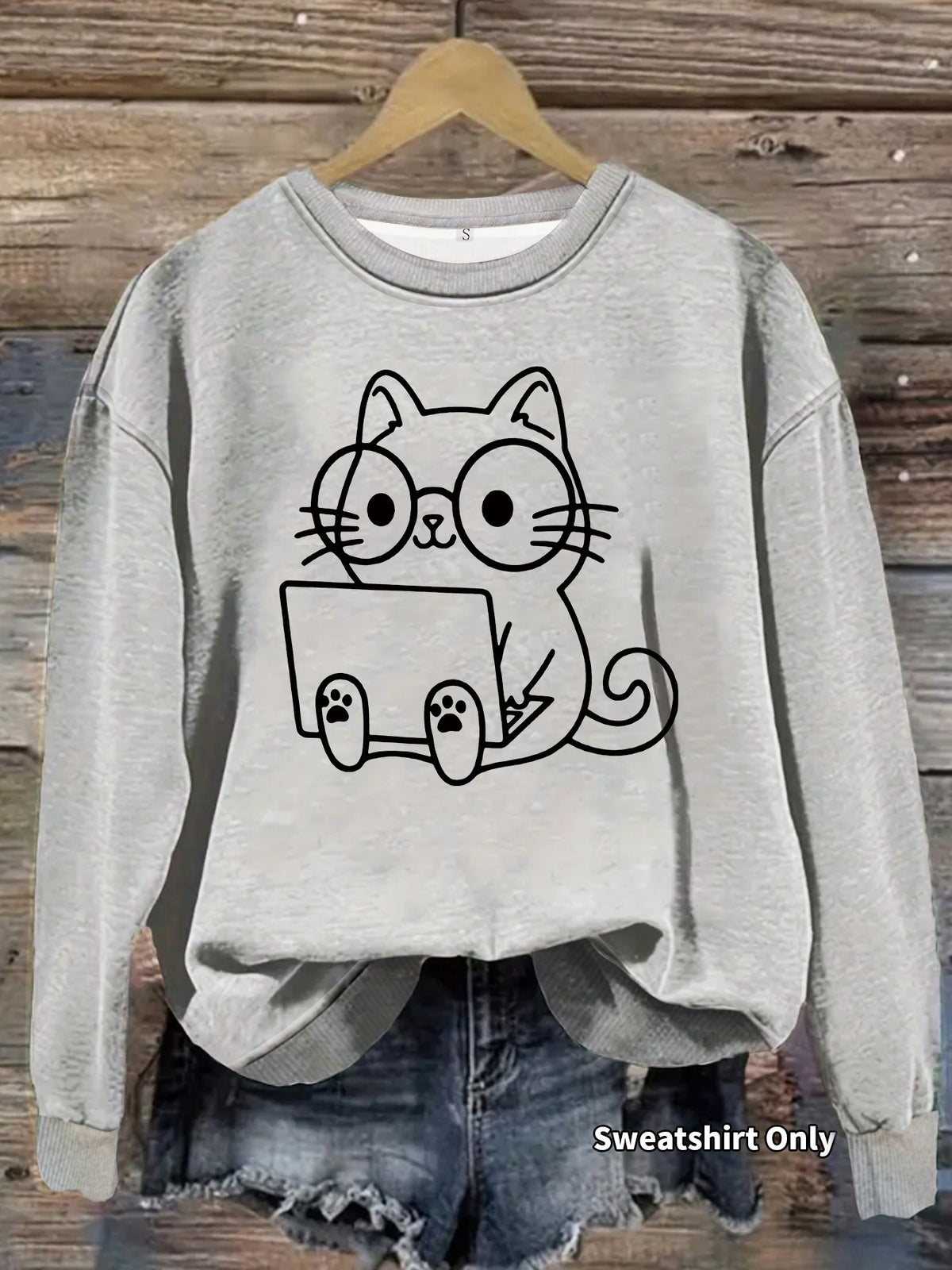 Loose velvet cartoon cat print hoodie
