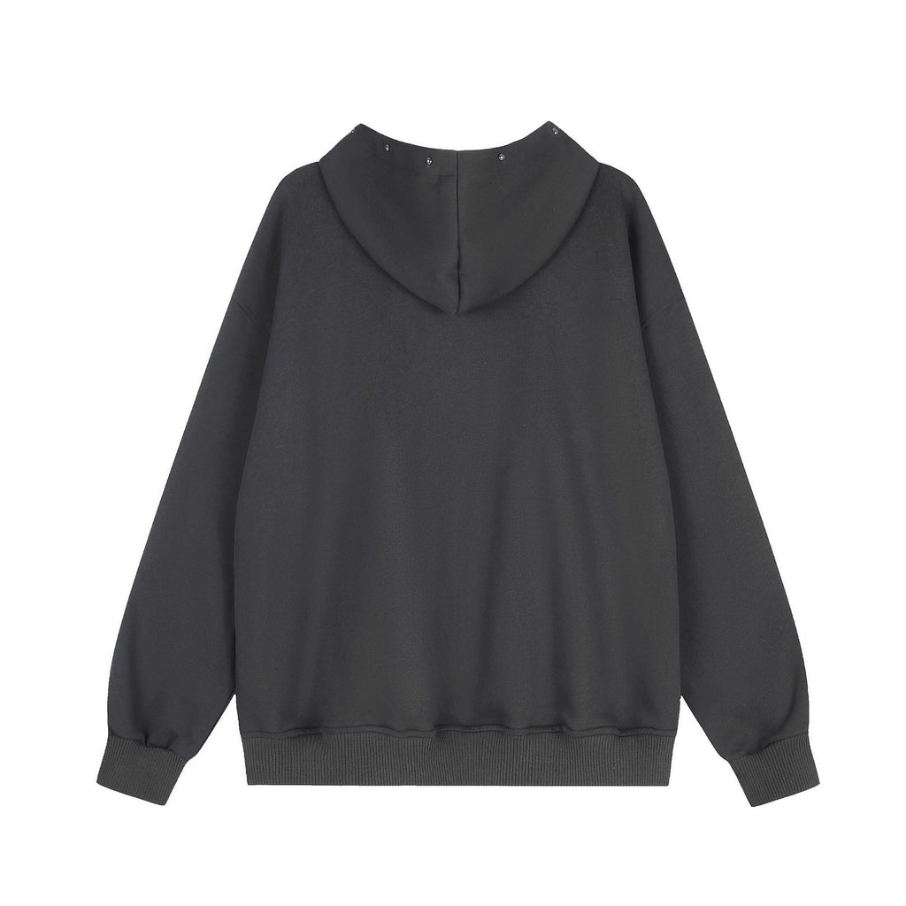 Print Zip Up Hooded Oversized Drop Shoulder Casual Unisex Sweatshirt Jacket