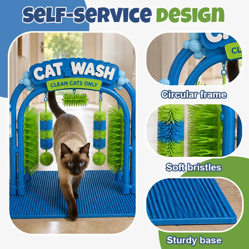 Cat Shampoo Massage Brush Arch – Self Grooming Bathing Scratcher Station with Soft Bristles, Cat Bath Spa Toy